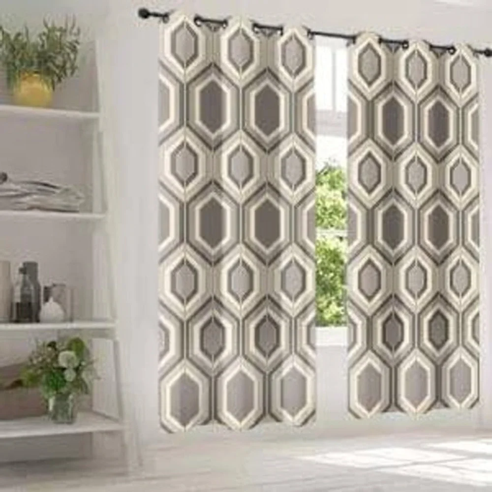 Modern Hexagon Geometric Grommet Curtain Panels 42x63 Set of 2 SEE PICS‎